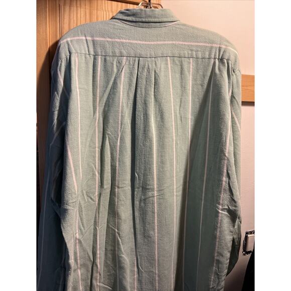 Kenny Rogers Vintage Mens XLT Green Striped Long Sleeve Button Down Cotton Shirt - Picture 11 of 11